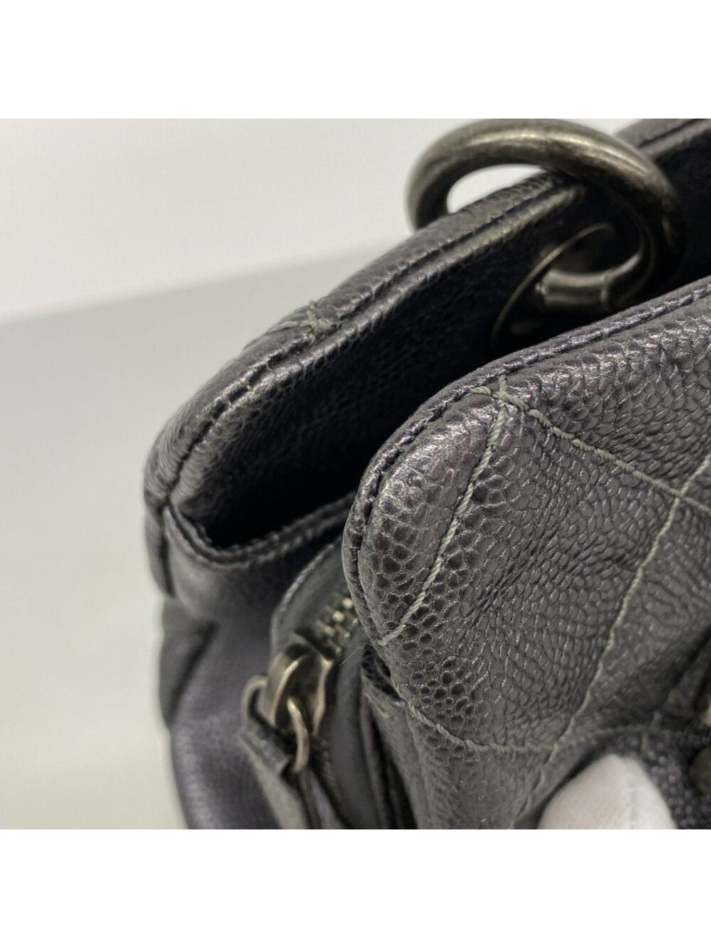 Chanel Chain Tote Quilted Caviar Leather Dark Gray Silver - Picture 6 of 10